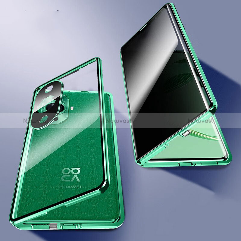 Luxury Aluminum Metal Frame Mirror Cover Case 360 Degrees P03 for Huawei Nova 11 Pro Green