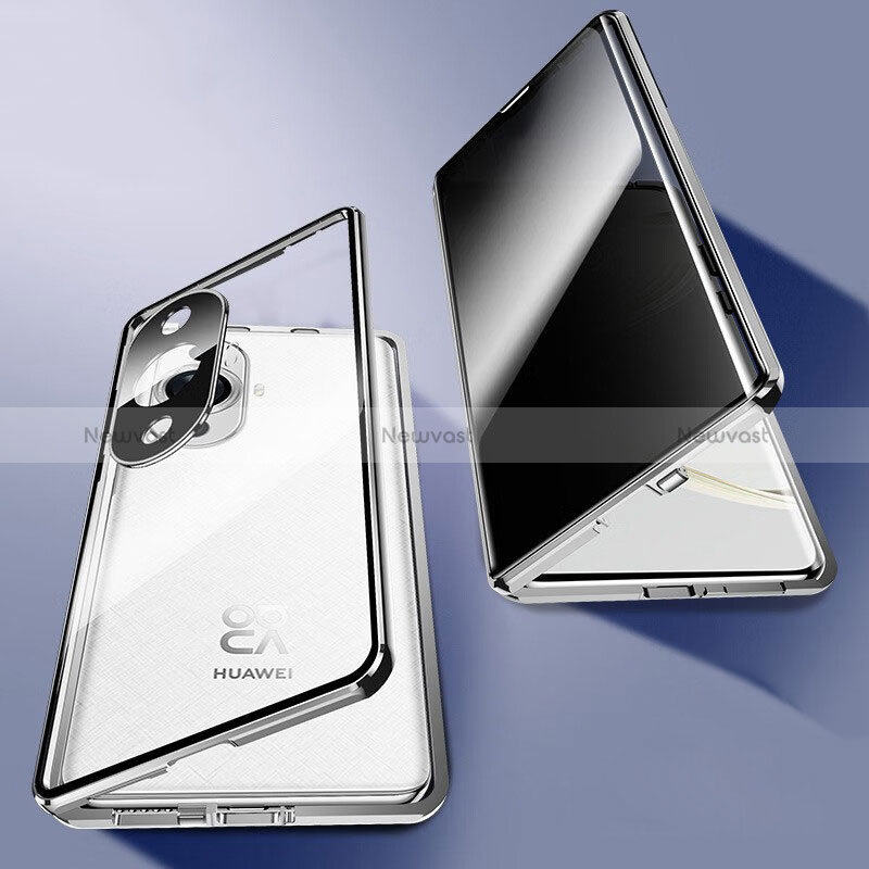 Luxury Aluminum Metal Frame Mirror Cover Case 360 Degrees P03 for Huawei Nova 11 Pro Silver