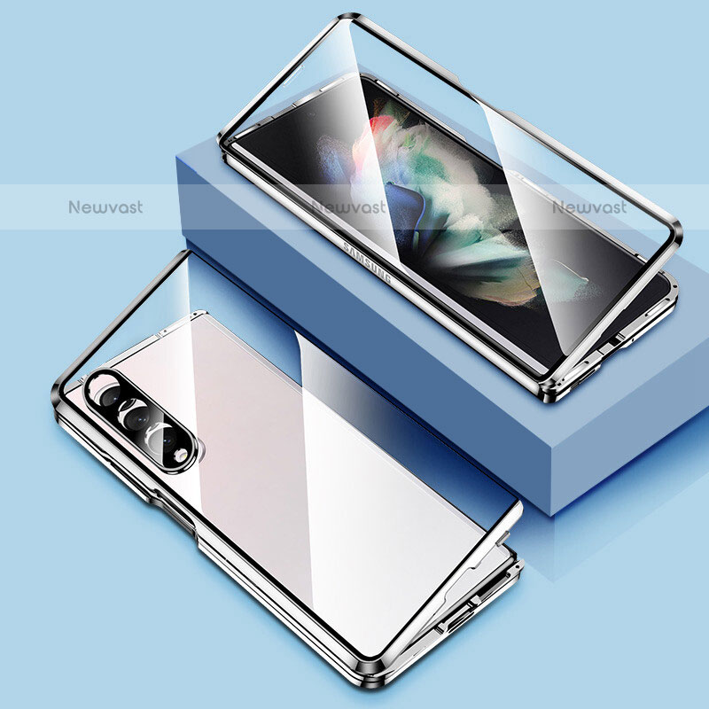 Luxury Aluminum Metal Frame Mirror Cover Case 360 Degrees P03 for Samsung Galaxy Z Fold3 5G Silver