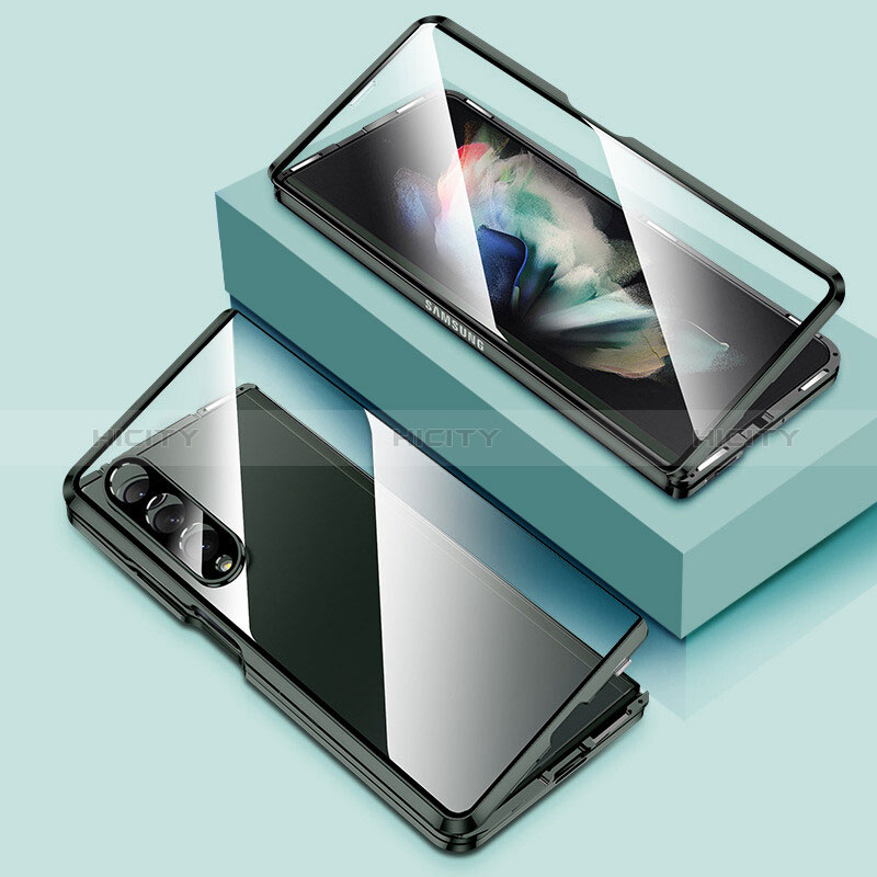 Luxury Aluminum Metal Frame Mirror Cover Case 360 Degrees P03 for Samsung Galaxy Z Fold4 5G Green