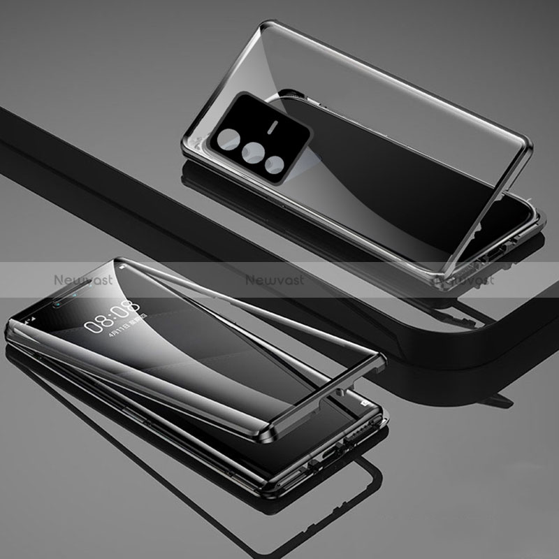 Luxury Aluminum Metal Frame Mirror Cover Case 360 Degrees P03 for Vivo V23 5G Black