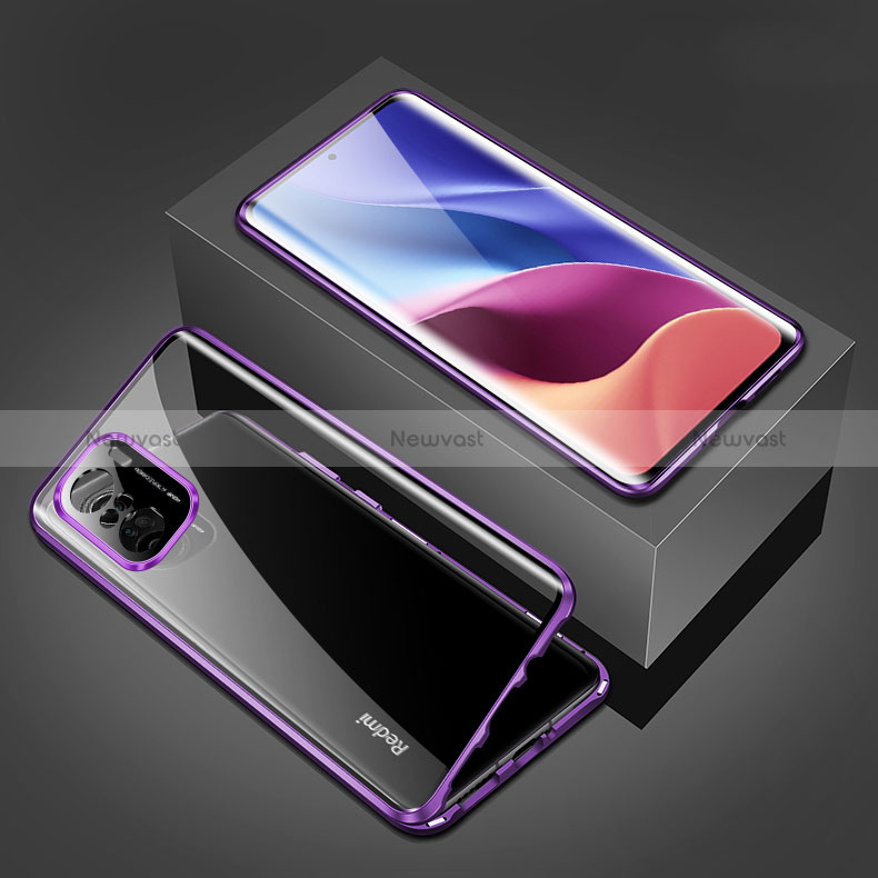 Luxury Aluminum Metal Frame Mirror Cover Case 360 Degrees P03 for Xiaomi Mi 11X 5G Purple