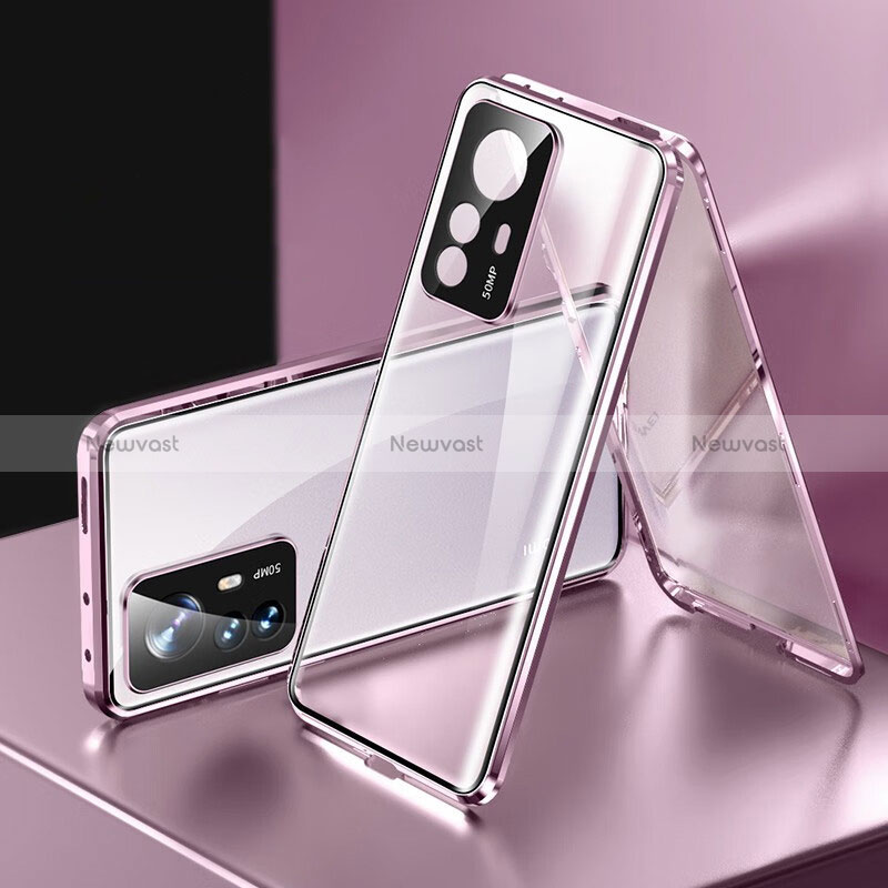 Luxury Aluminum Metal Frame Mirror Cover Case 360 Degrees P03 for Xiaomi Mi 12T 5G Purple