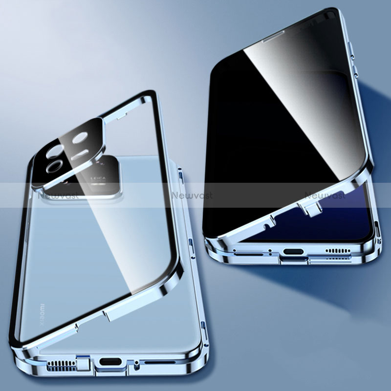 Luxury Aluminum Metal Frame Mirror Cover Case 360 Degrees P03 for Xiaomi Mi 13 5G Blue