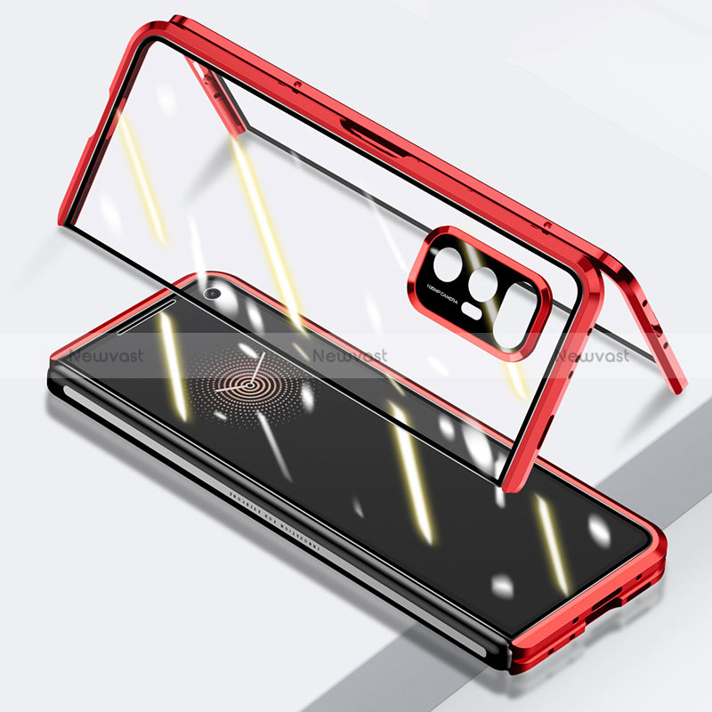 Luxury Aluminum Metal Frame Mirror Cover Case 360 Degrees P03 for Xiaomi Mix Fold 5G Red