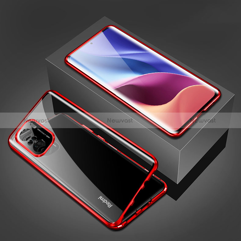 Luxury Aluminum Metal Frame Mirror Cover Case 360 Degrees P03 for Xiaomi Poco F3 5G Red