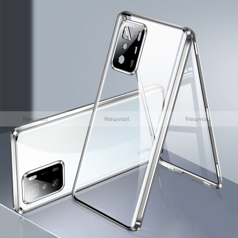 Luxury Aluminum Metal Frame Mirror Cover Case 360 Degrees P03 for Xiaomi Poco X3 GT 5G Silver