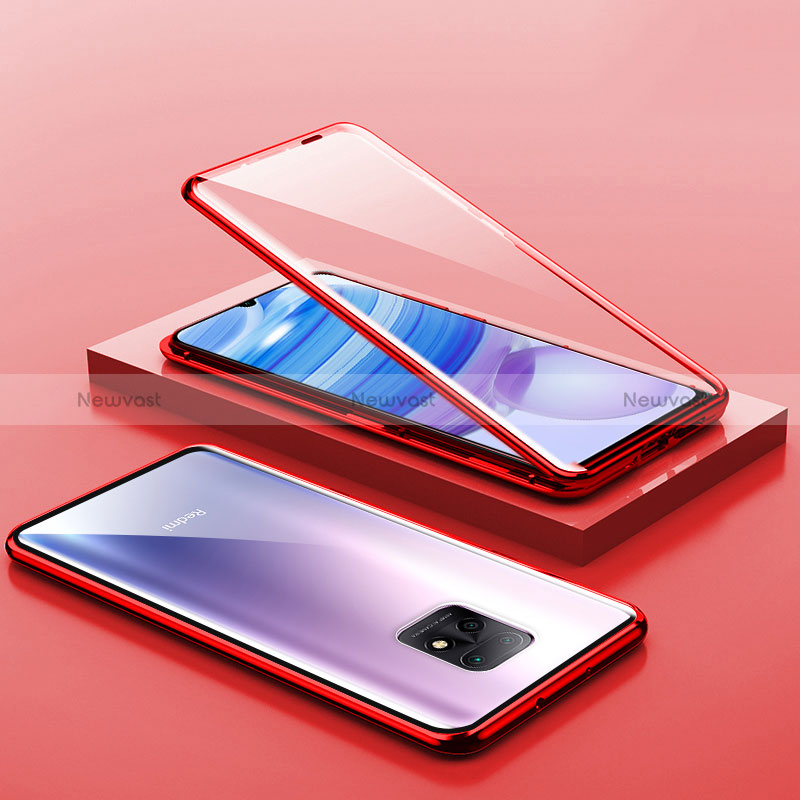 Luxury Aluminum Metal Frame Mirror Cover Case 360 Degrees P03 for Xiaomi Redmi 10X 5G Red