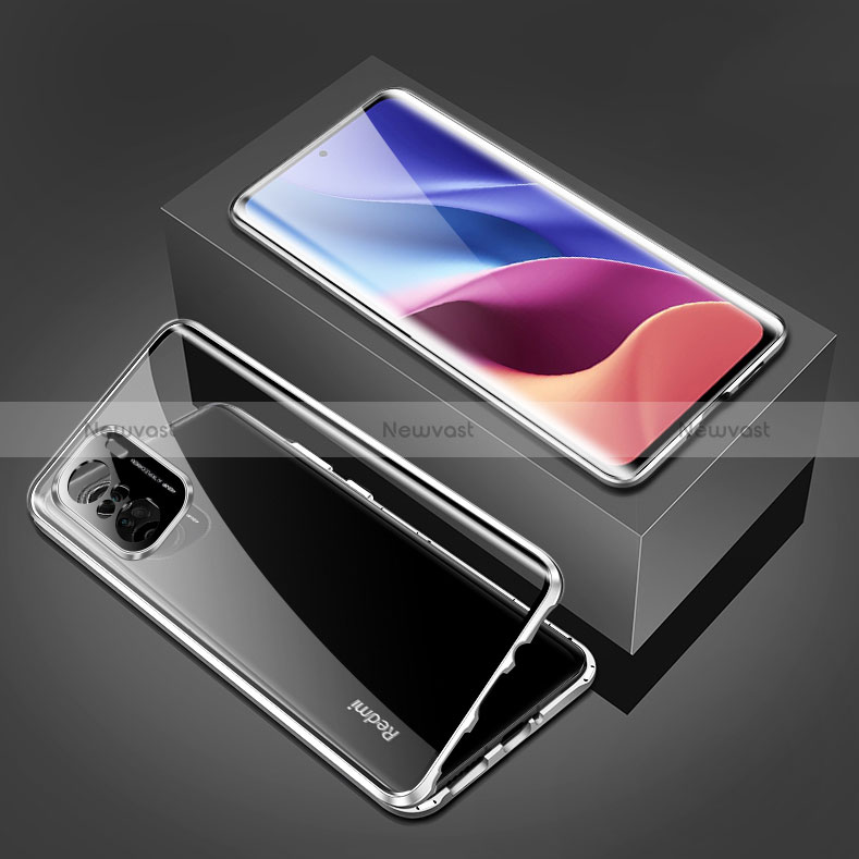 Luxury Aluminum Metal Frame Mirror Cover Case 360 Degrees P03 for Xiaomi Redmi K40 5G Silver