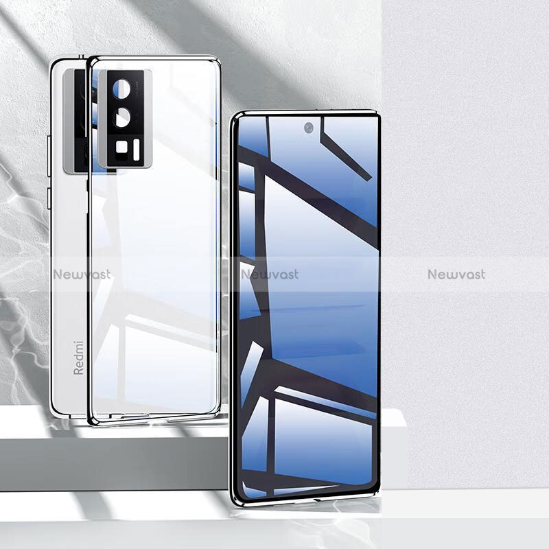 Luxury Aluminum Metal Frame Mirror Cover Case 360 Degrees P03 for Xiaomi Redmi K60 Pro 5G Silver