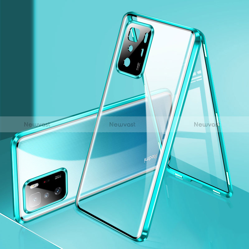 Luxury Aluminum Metal Frame Mirror Cover Case 360 Degrees P03 for Xiaomi Redmi Note 10 Pro 5G Green