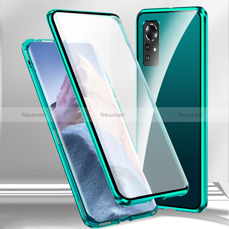 Luxury Aluminum Metal Frame Mirror Cover Case 360 Degrees P03 for Xiaomi Redmi Note 12S Green