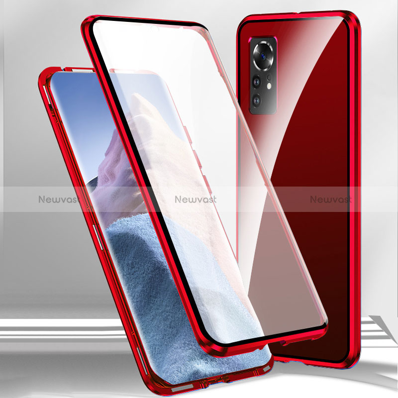 Luxury Aluminum Metal Frame Mirror Cover Case 360 Degrees P03 for Xiaomi Redmi Note 12S Red