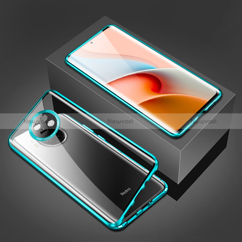 Luxury Aluminum Metal Frame Mirror Cover Case 360 Degrees P03 for Xiaomi Redmi Note 9T 5G Green