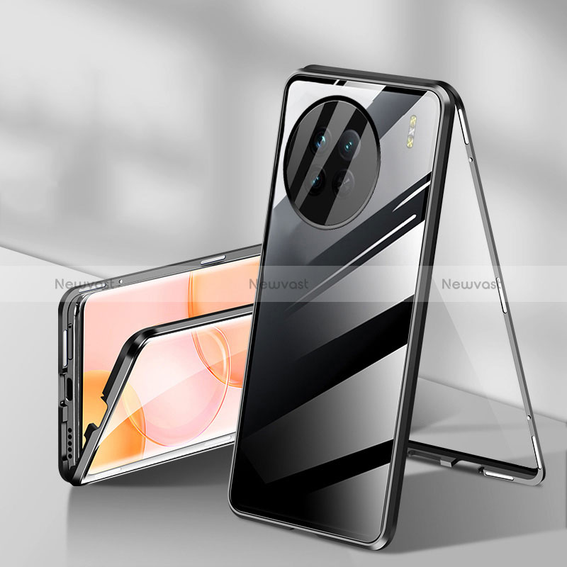 Luxury Aluminum Metal Frame Mirror Cover Case 360 Degrees P04 for OnePlus Ace 2 5G Black