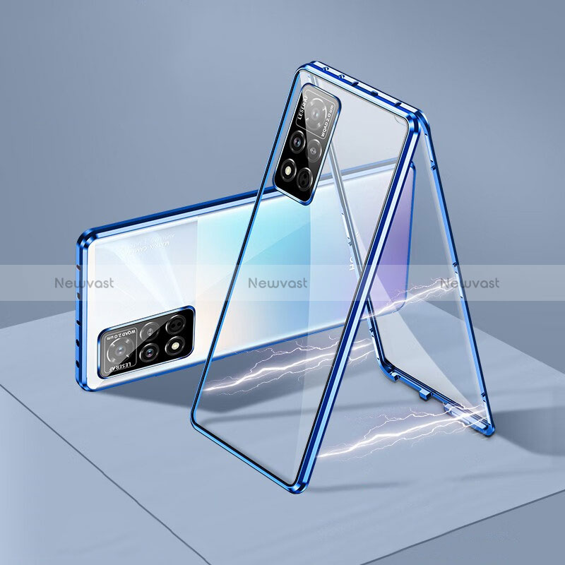 Luxury Aluminum Metal Frame Mirror Cover Case 360 Degrees P05 for Huawei Honor V40 5G Blue