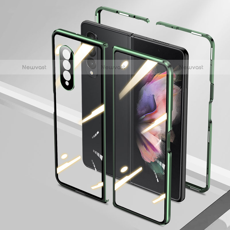 Luxury Aluminum Metal Frame Mirror Cover Case 360 Degrees P05 for Samsung Galaxy Z Fold3 5G Green