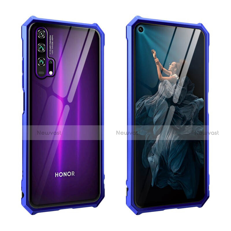 Luxury Aluminum Metal Frame Mirror Cover Case 360 Degrees T01 for Huawei Honor 20 Pro Blue