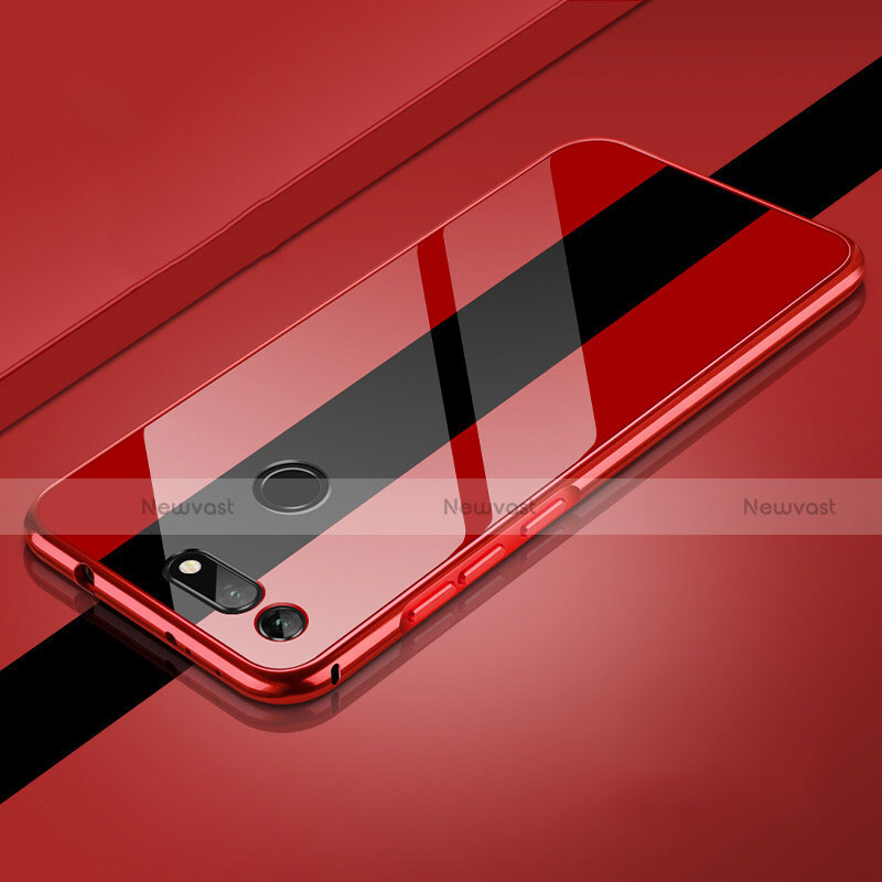 Luxury Aluminum Metal Frame Mirror Cover Case 360 Degrees T01 for Huawei Honor V20 Red