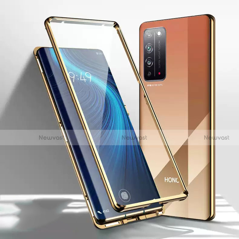 Luxury Aluminum Metal Frame Mirror Cover Case 360 Degrees T01 for Huawei Honor X10 5G Gold