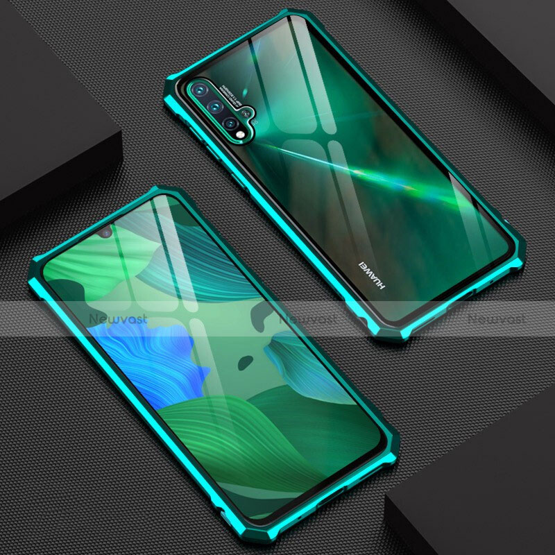 Luxury Aluminum Metal Frame Mirror Cover Case 360 Degrees T01 for Huawei Nova 5 Cyan