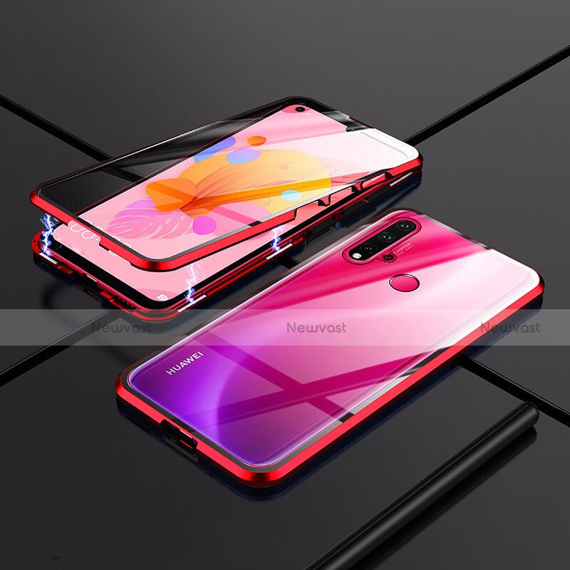 Luxury Aluminum Metal Frame Mirror Cover Case 360 Degrees T01 for Huawei Nova 5i Red