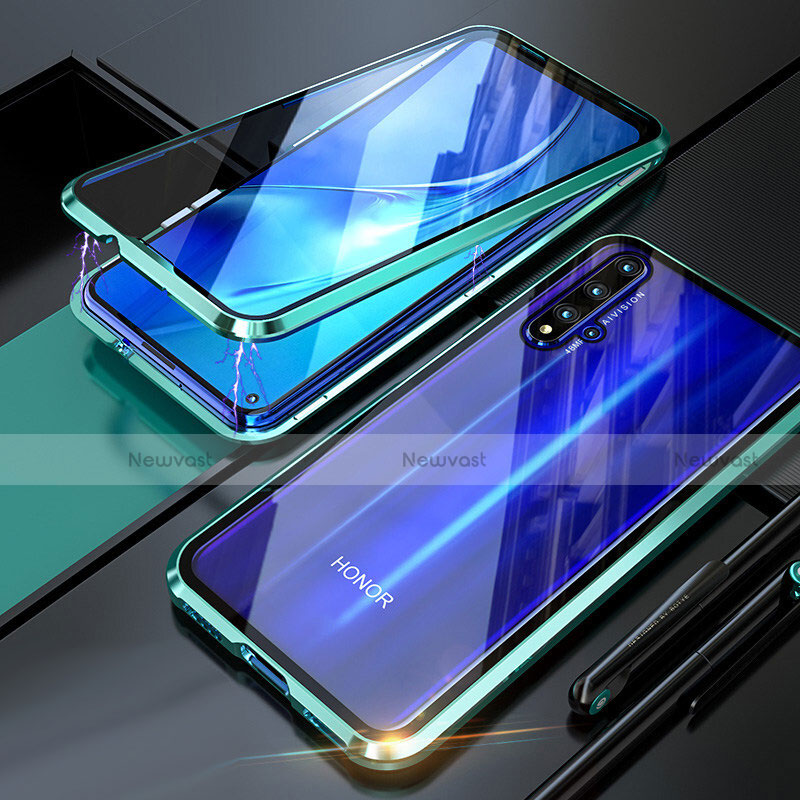 Luxury Aluminum Metal Frame Mirror Cover Case 360 Degrees T01 for Huawei Nova 5T Cyan