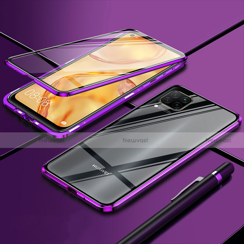 Luxury Aluminum Metal Frame Mirror Cover Case 360 Degrees T01 for Huawei Nova 6 SE Purple