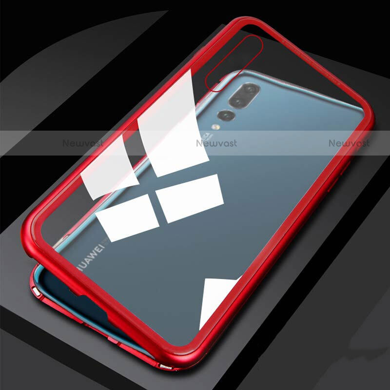 Luxury Aluminum Metal Frame Mirror Cover Case 360 Degrees T01 for Huawei P20 Pro Red