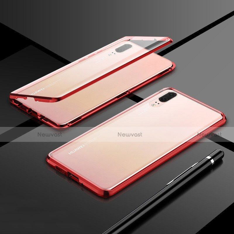 Luxury Aluminum Metal Frame Mirror Cover Case 360 Degrees T01 for Huawei P20 Red