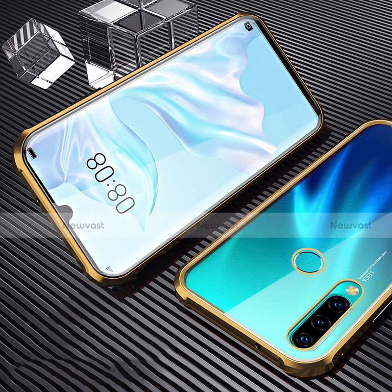 Luxury Aluminum Metal Frame Mirror Cover Case 360 Degrees T01 for Huawei P30 Lite Gold