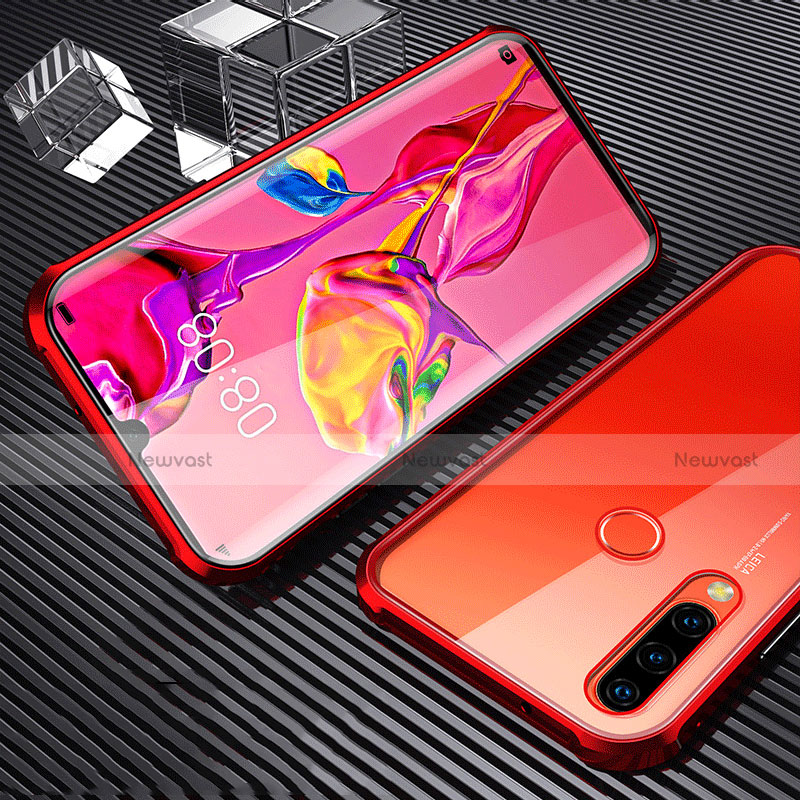 Luxury Aluminum Metal Frame Mirror Cover Case 360 Degrees T01 for Huawei P30 Lite New Edition Red