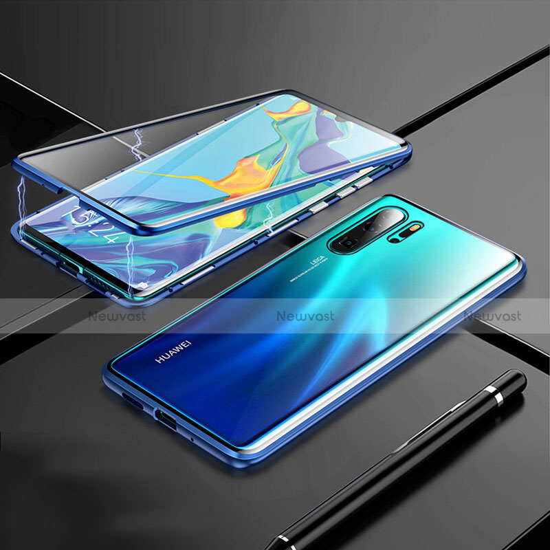 Luxury Aluminum Metal Frame Mirror Cover Case 360 Degrees T01 for Huawei P30 Pro New Edition Blue