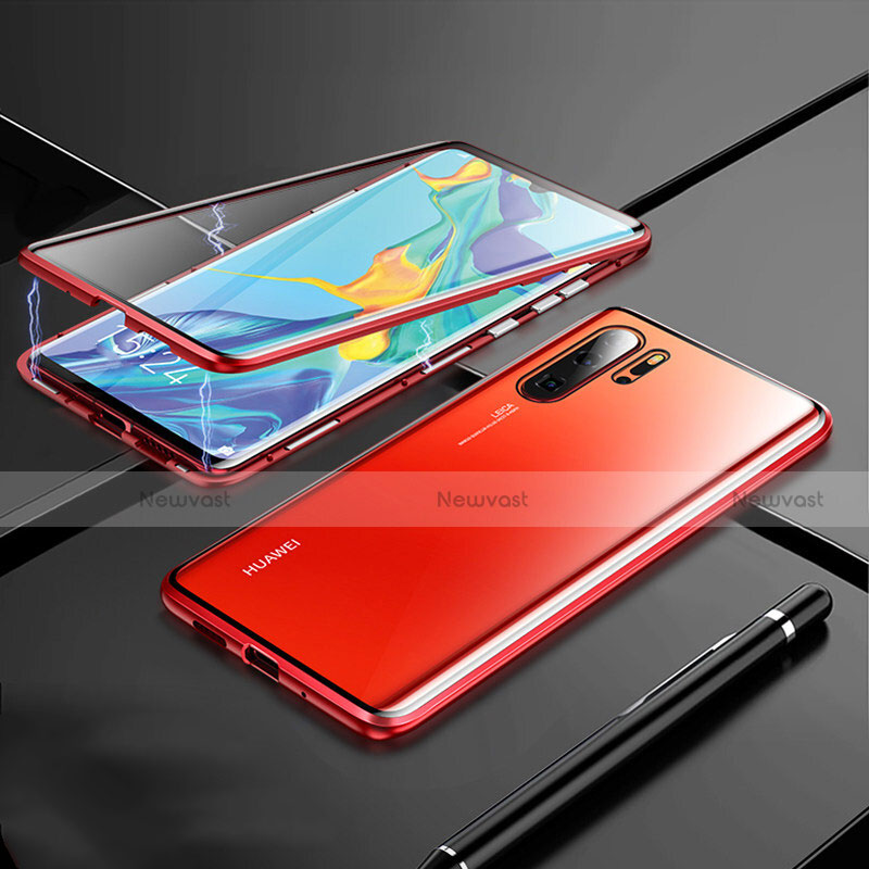 Luxury Aluminum Metal Frame Mirror Cover Case 360 Degrees T01 for Huawei P30 Pro New Edition Red