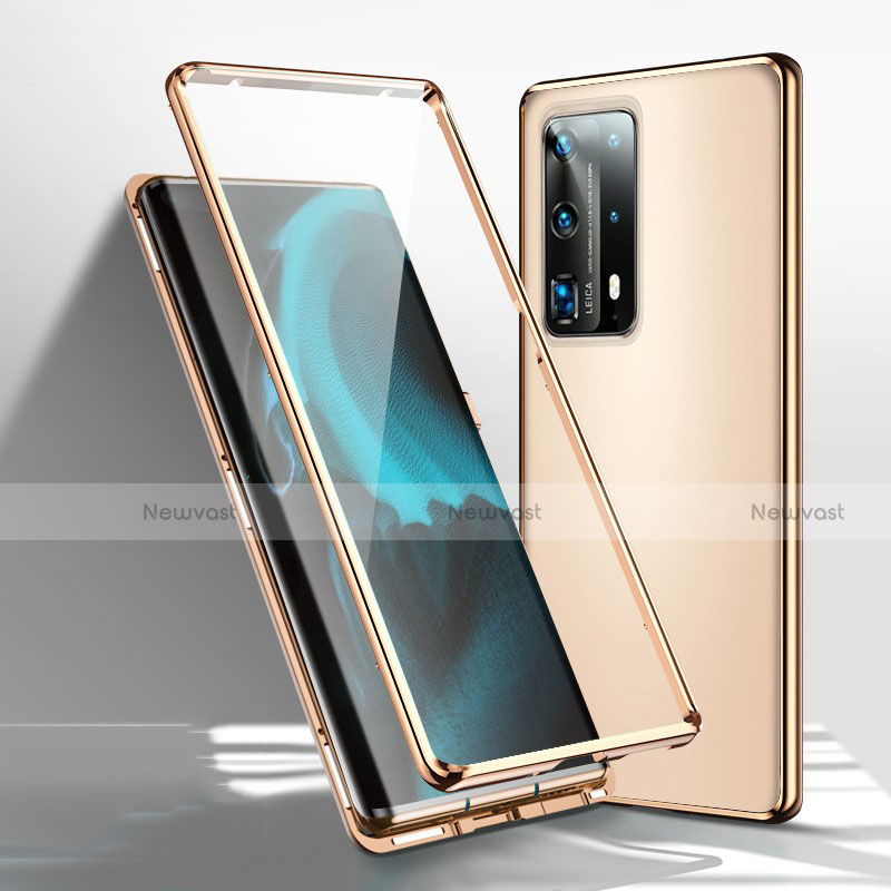 Luxury Aluminum Metal Frame Mirror Cover Case 360 Degrees T01 for Huawei P40 Pro+ Plus Gold