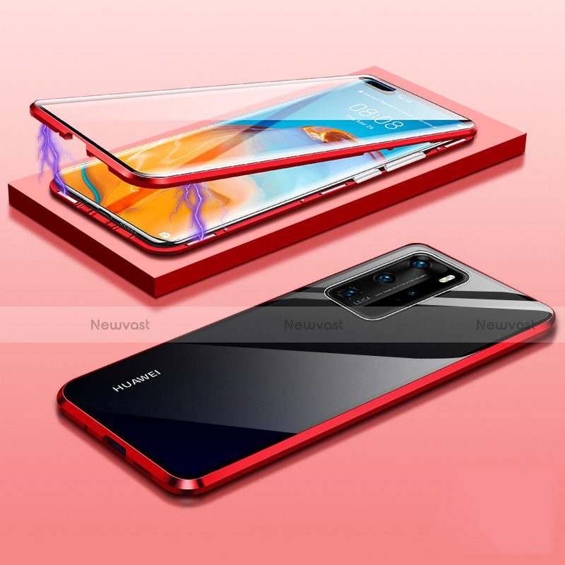 Luxury Aluminum Metal Frame Mirror Cover Case 360 Degrees T01 for Huawei P40 Pro Red