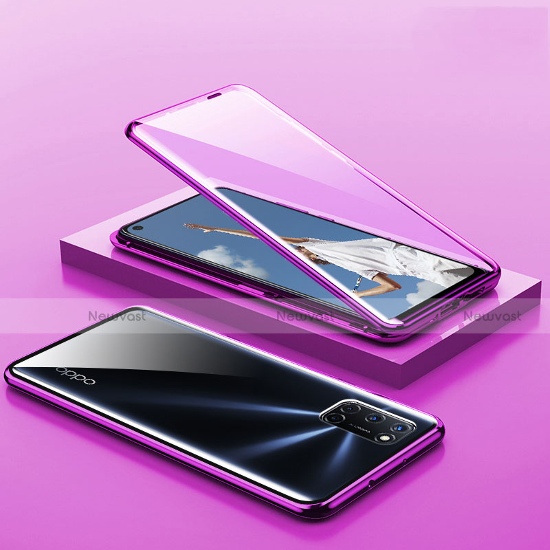 Luxury Aluminum Metal Frame Mirror Cover Case 360 Degrees T01 for Oppo A92 Purple