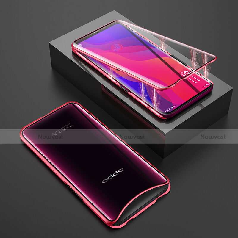 Luxury Aluminum Metal Frame Mirror Cover Case 360 Degrees T01 for Oppo Find X Red