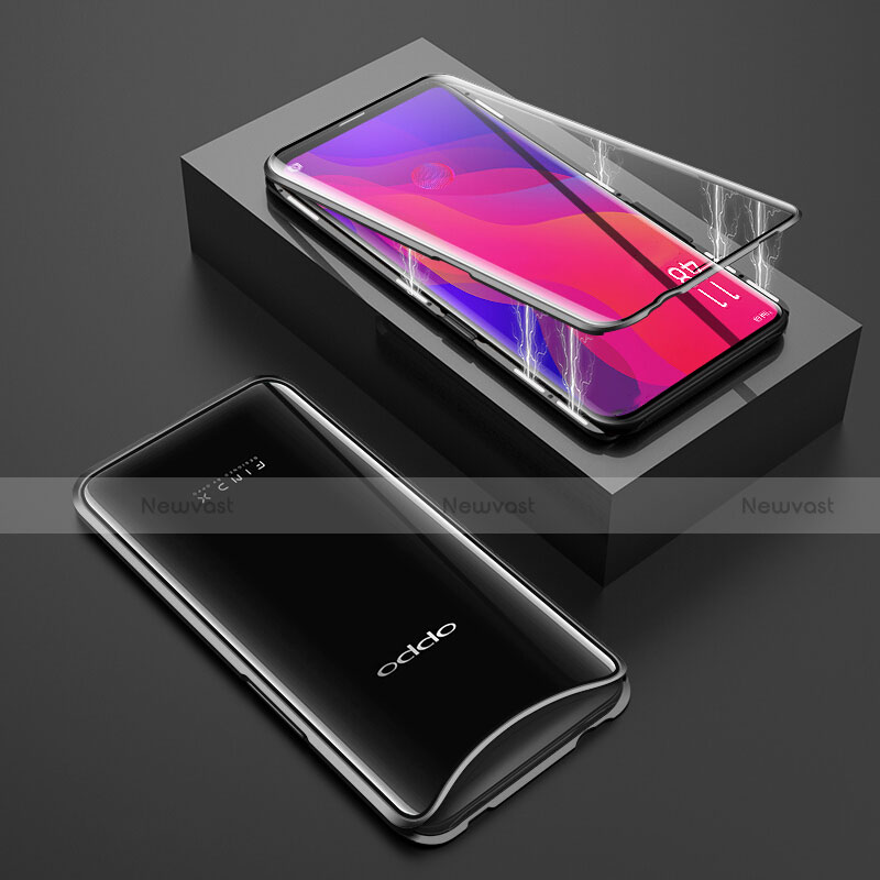 Luxury Aluminum Metal Frame Mirror Cover Case 360 Degrees T01 for Oppo Find X Super Flash Edition Black