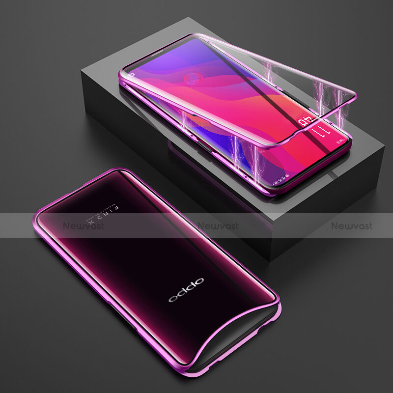 Luxury Aluminum Metal Frame Mirror Cover Case 360 Degrees T01 for Oppo Find X Super Flash Edition Purple