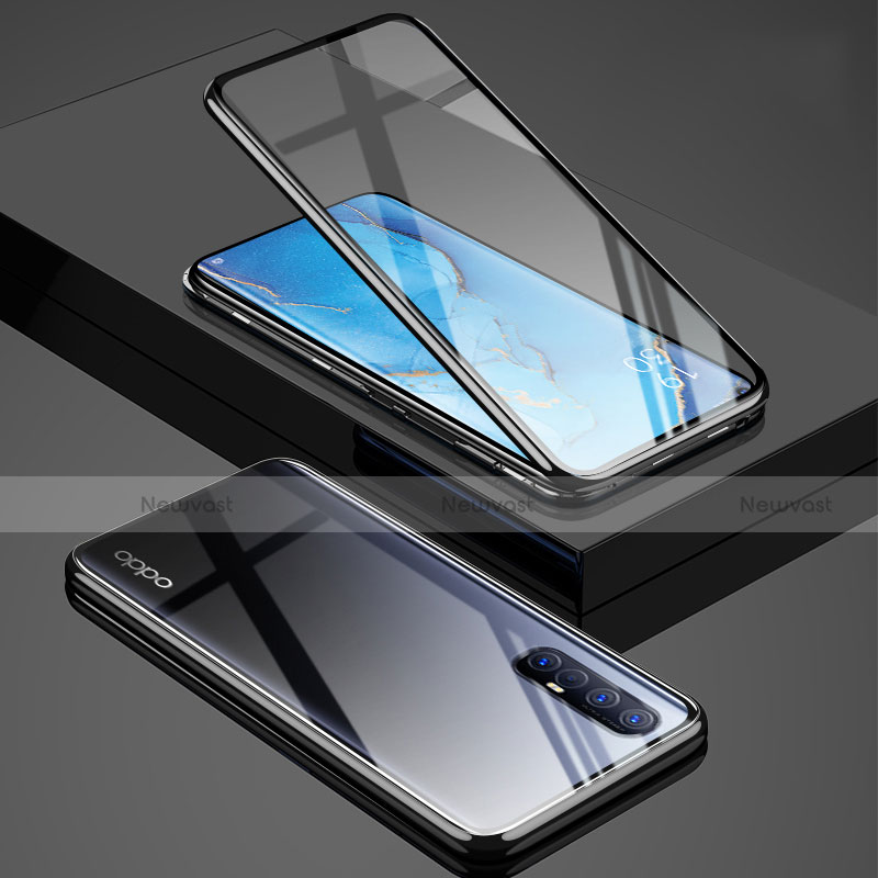 Luxury Aluminum Metal Frame Mirror Cover Case 360 Degrees T01 for Oppo Find X2 Neo Black