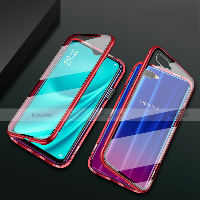 Luxury Aluminum Metal Frame Mirror Cover Case 360 Degrees T01 for Oppo K1 Red