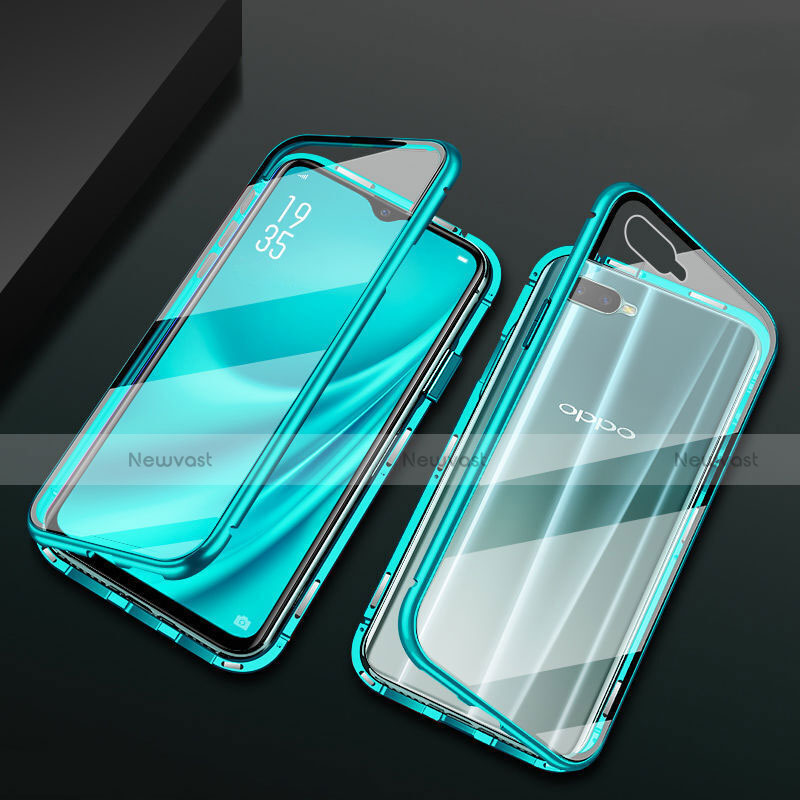 Luxury Aluminum Metal Frame Mirror Cover Case 360 Degrees T01 for Oppo R15X Green