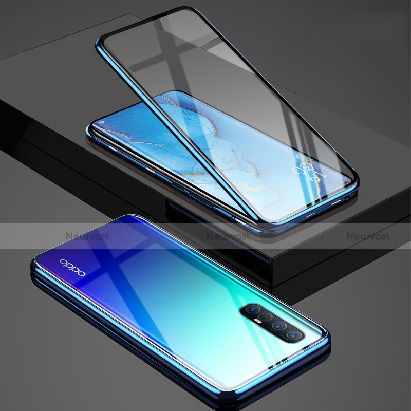 Luxury Aluminum Metal Frame Mirror Cover Case 360 Degrees T01 for Oppo Reno3 Pro Blue