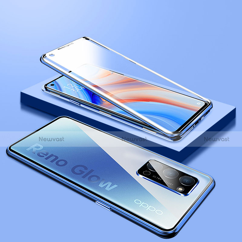 Luxury Aluminum Metal Frame Mirror Cover Case 360 Degrees T01 for Oppo Reno4 5G