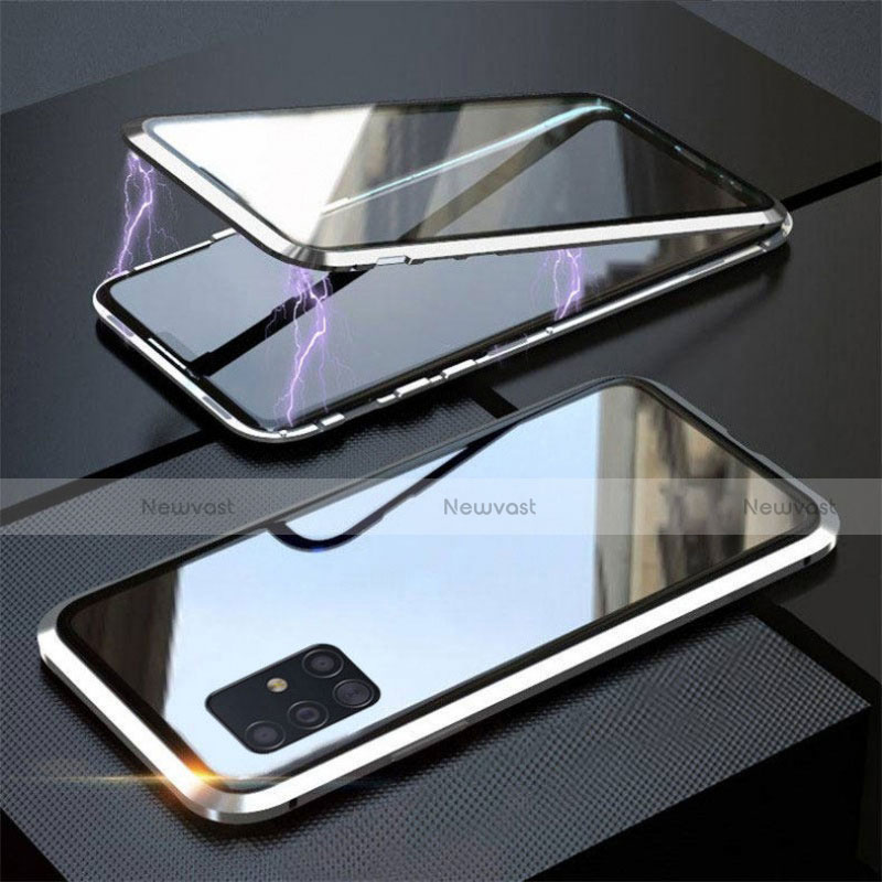 Luxury Aluminum Metal Frame Mirror Cover Case 360 Degrees T01 for Samsung Galaxy A51 5G Silver