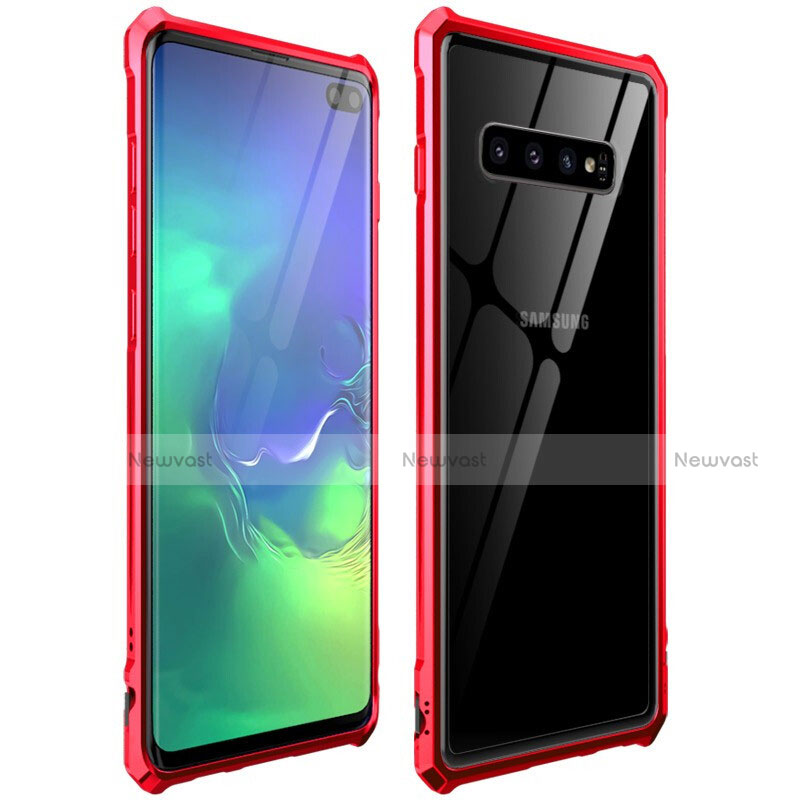 Luxury Aluminum Metal Frame Mirror Cover Case 360 Degrees T01 for Samsung Galaxy S10 Plus Red