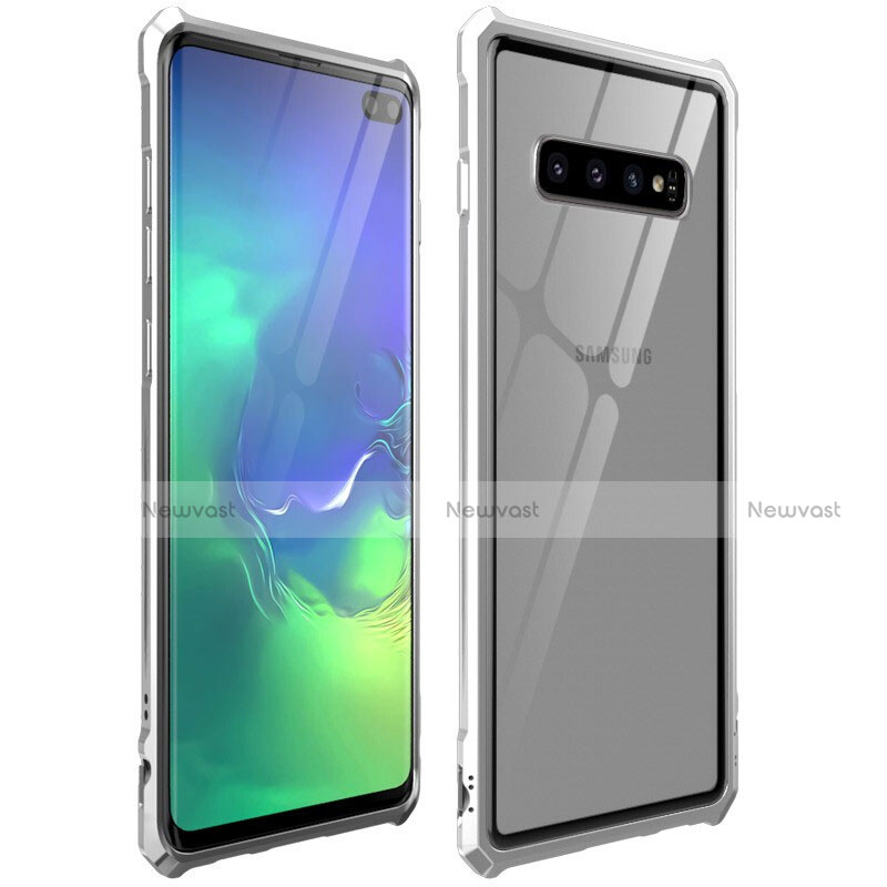 Luxury Aluminum Metal Frame Mirror Cover Case 360 Degrees T01 for Samsung Galaxy S10 Plus Silver