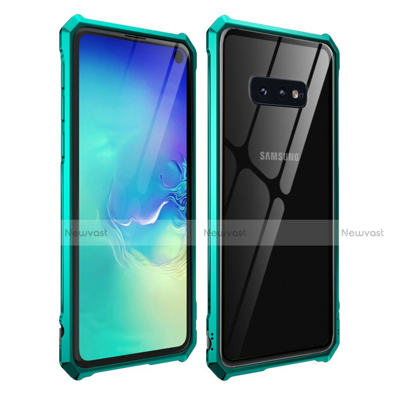 Luxury Aluminum Metal Frame Mirror Cover Case 360 Degrees T01 for Samsung Galaxy S10e Cyan