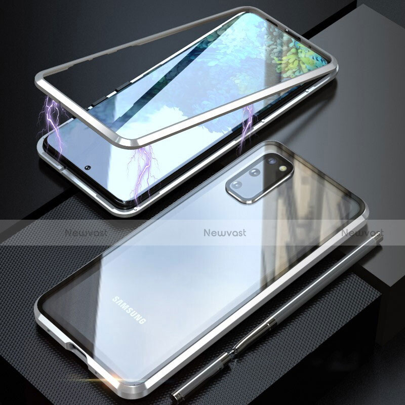 Luxury Aluminum Metal Frame Mirror Cover Case 360 Degrees T01 for Samsung Galaxy S20 Silver